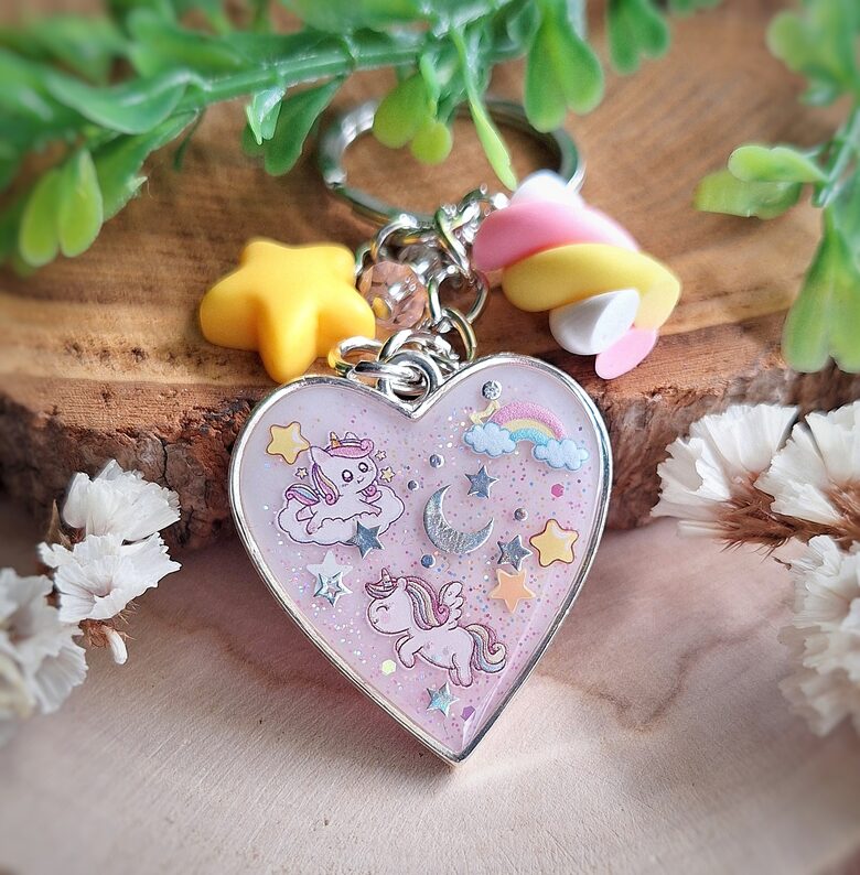 Breloczek serce - Tęczowy Jednorożec