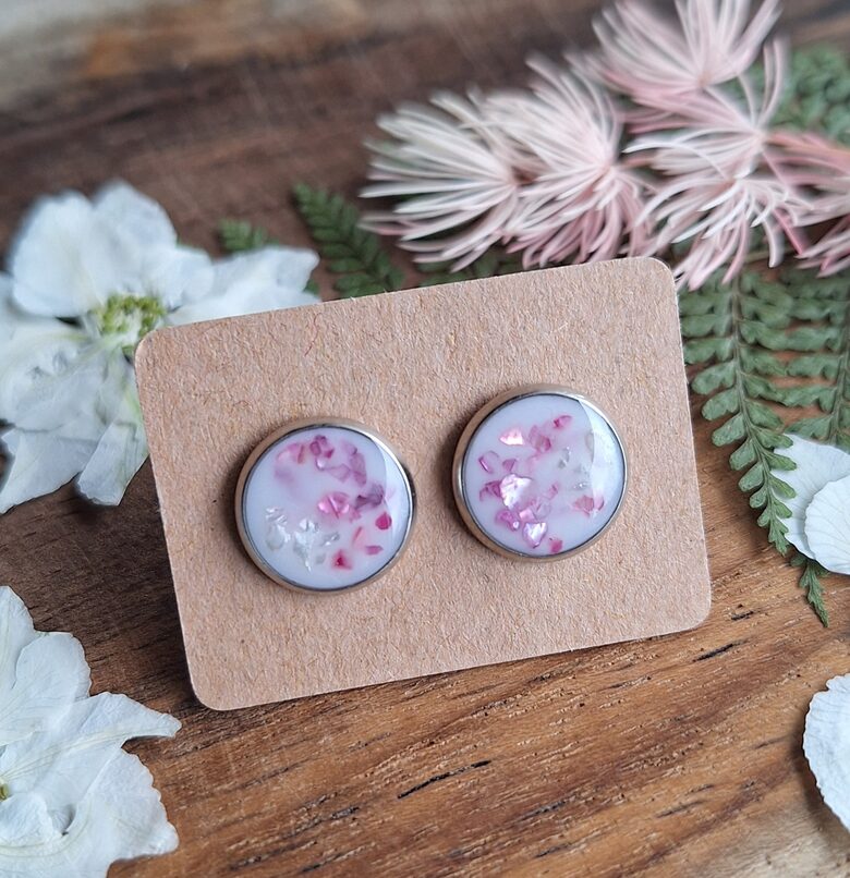 Kolczyki Sztyfty  - Różowa Perełka - Stal Szlachetna - Rękodzieło z żywicy