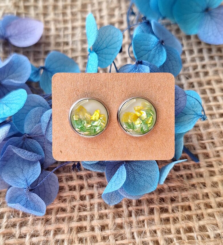 Kolczyki sztyfty z żywicy - cytrynowa lemoniada z miętą