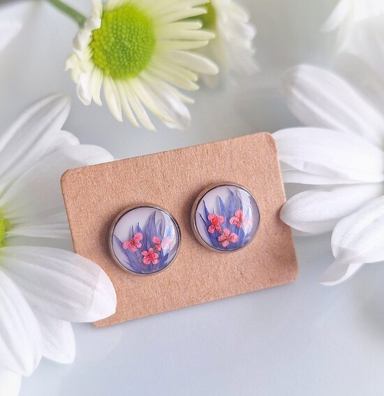 Kolczyki Sztyfty z Chabrem i Dziką Marchwią - stal szlachetna