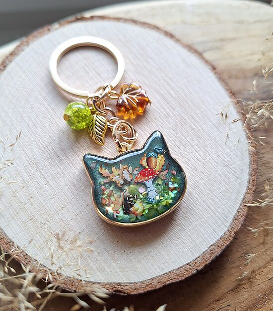 Jesienny Kot - Brelok z żywicy HandMade